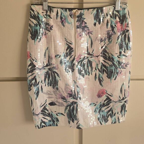 H&M White Floral Print Skirt with Clear Square Sequins, NWT, Sz. 8 - Picture 5 of 8